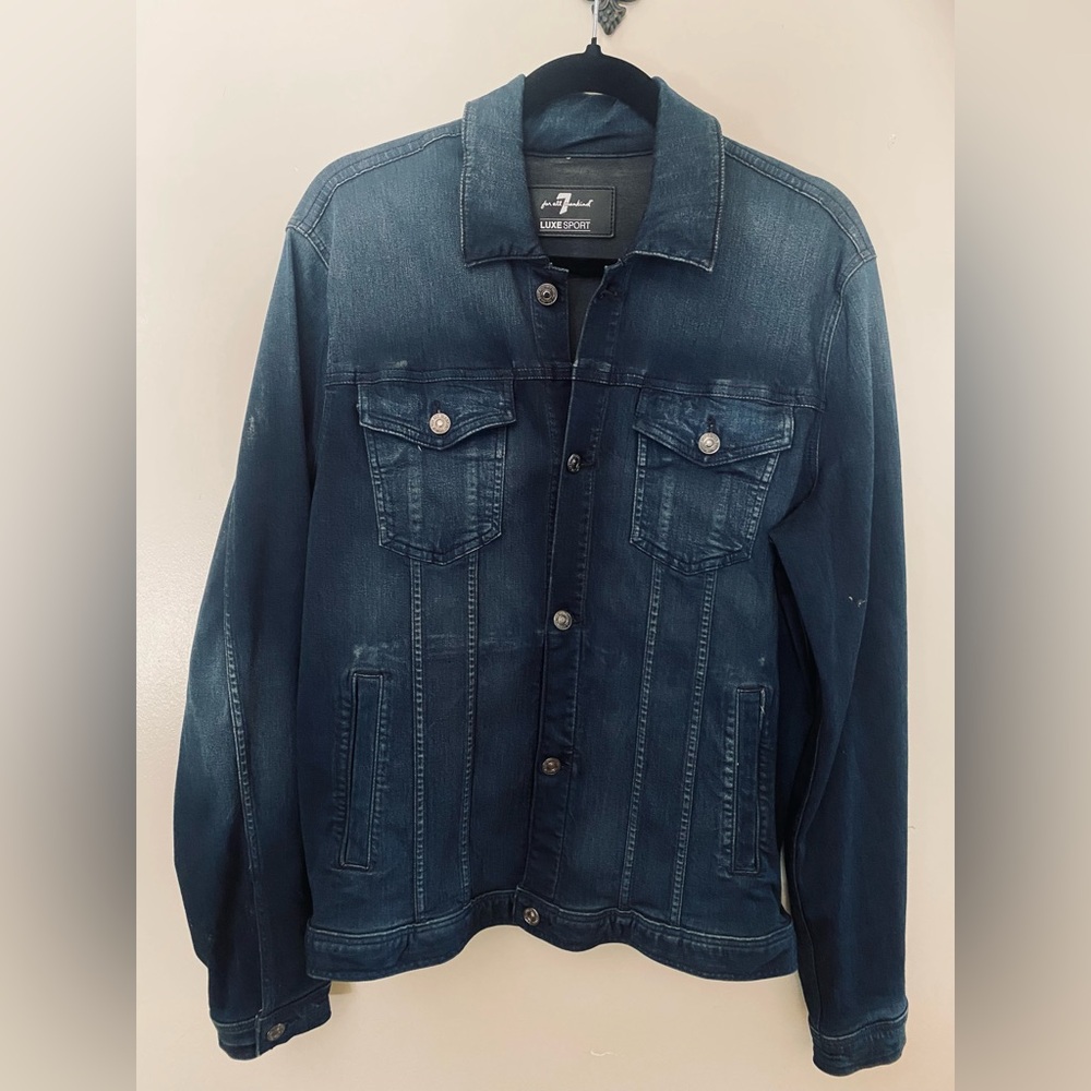 7 For All Mankind Luxe Sport Trucker Denim Jean Jacket  stretch  Sz M NEW